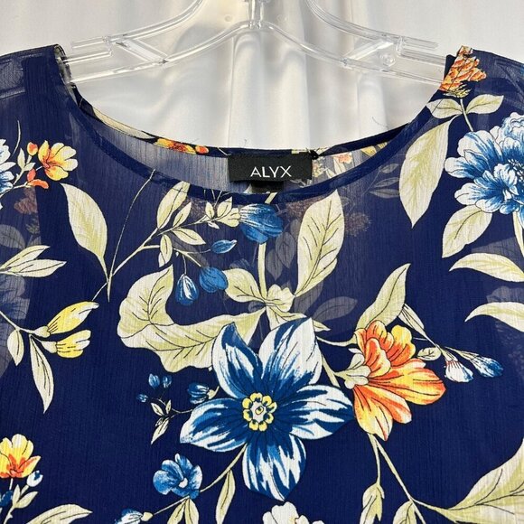 Alyx Womens Floral Two Piece Short Sleeve Top Navy/Multi Size Small - Picture 3 of 8